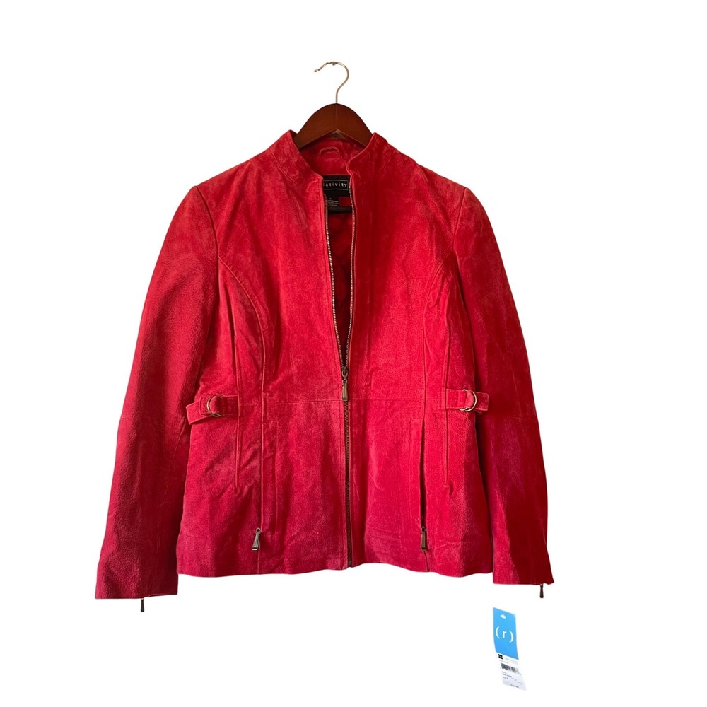 Vintage NWT Relativity Red Genuine‎ Leather Suede Zip Up Jacket Size small